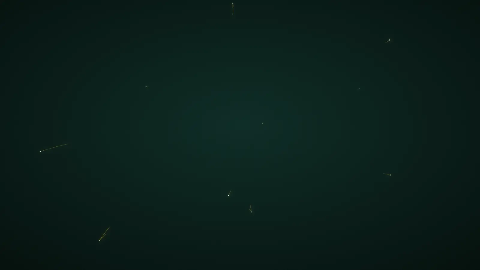 Sparse golden strands drifting in a dark void — the start of the build